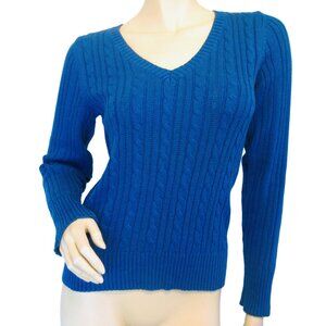 Vintage Y2K 90s Arizona Jean Blue Cable Knit V-Neck Sweater Top Preppy Academia